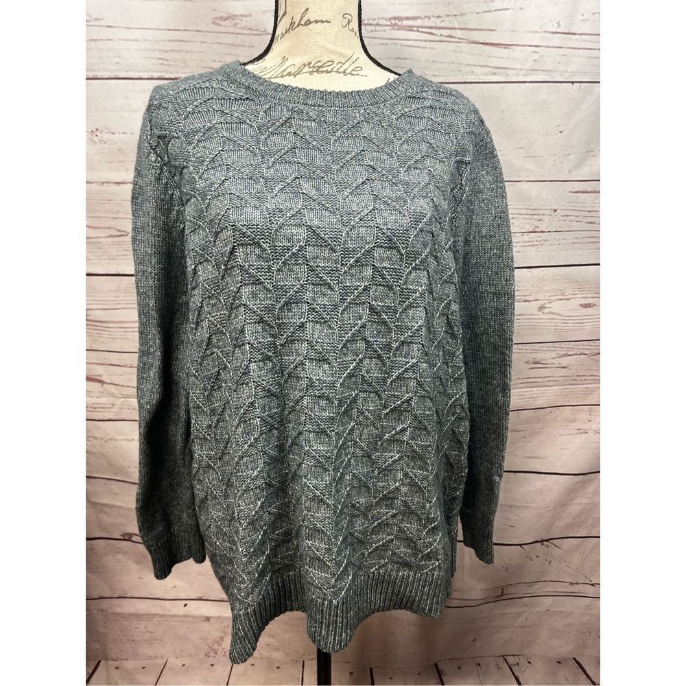 Croft & Barrow Womens Gray Cable Knit Sweater XL Polyester Nylon Crew Neck